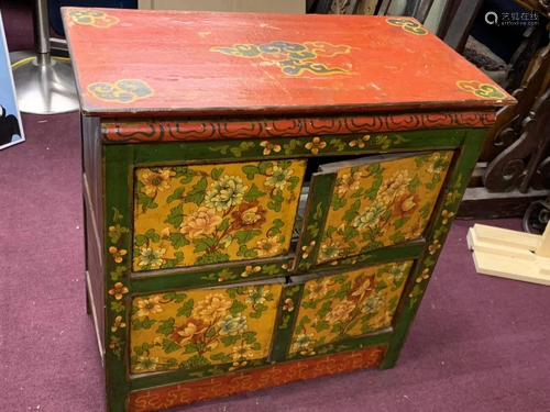 Antique Tibetan Cabinet with Flower Motifs