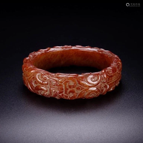 Hetian Jade Carved Dragon&Phoenix Pattern Bracelet