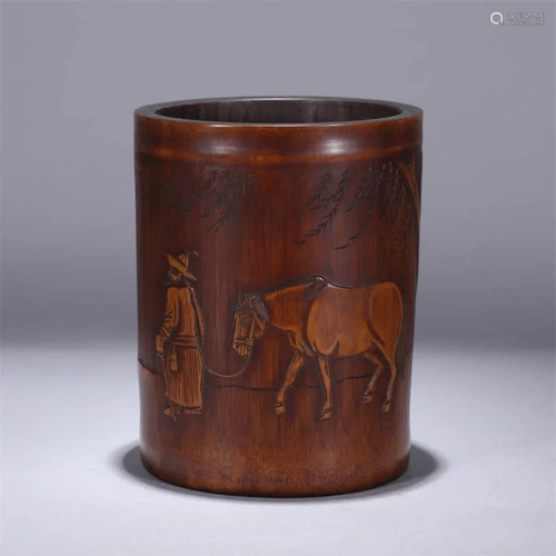 A Figure Carved Bamboo Brush Pot