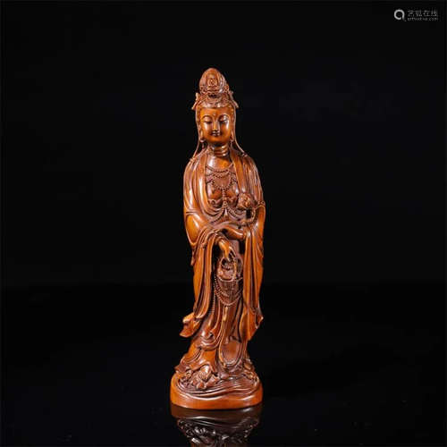 A Boxwood Guanyin Statue