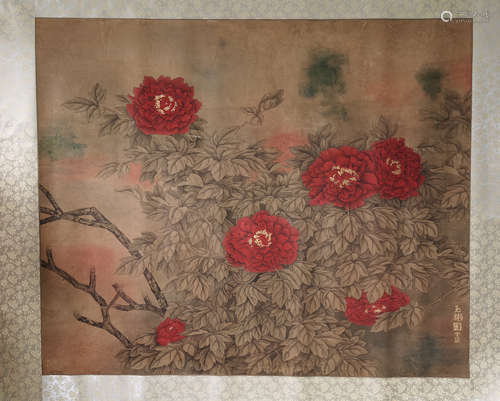 Chinese Ink And Color Painting Of Peony