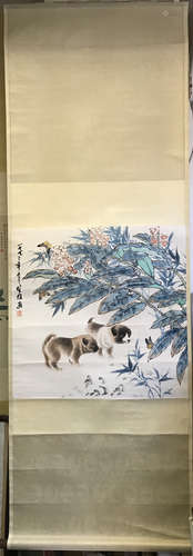 Chinese Ink And Color Painting Of Dogs