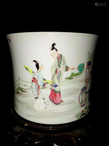 Chinese Famille Verte Porcelain Brush Pot