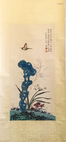 Chinese Ink And Color Scroll Painting