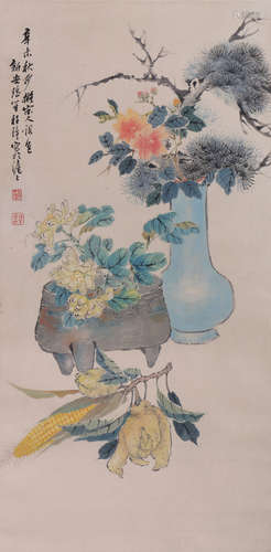 Chinese Ink And Color Flower Painting