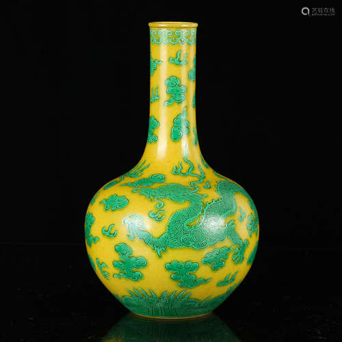 Chinese Yellow And Green Dragon Porcelain Vase