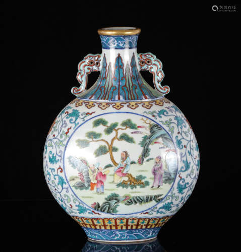 Chinese Famille Rose Moon Flask Porcelain Vase