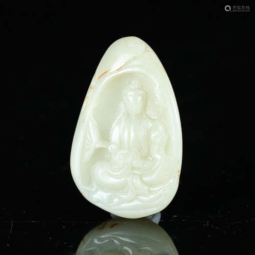 Chinese Celadon Jade Guanyin Pendant