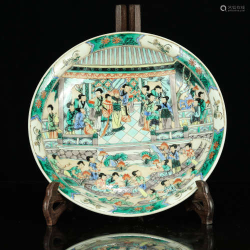 Chinese Famille Verte Figurine Porcelain Plate