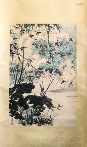 Chinese Ink And Color Scroll Painting