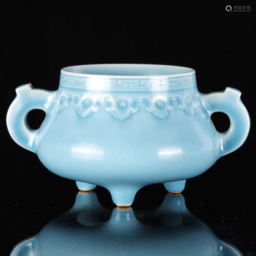 Chinese Pale Blue Glazed Porcelain Censer