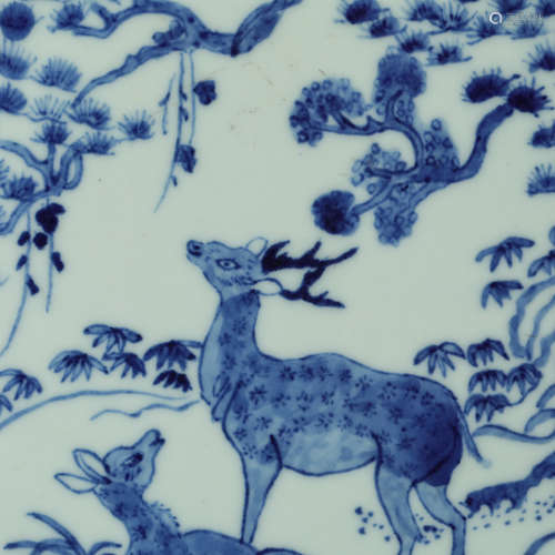 Chinese Blue White Deer Porcelain Plate