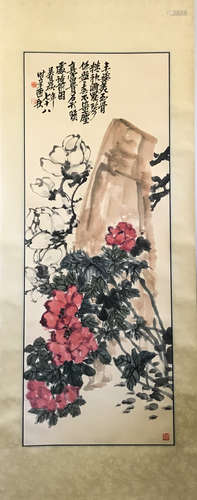 Chinese Ink And Color Flower Scroll Painting