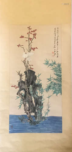 Chinese Ink And Color Scroll Painting