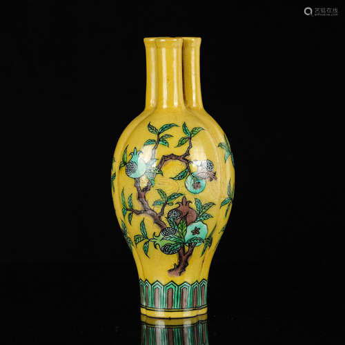 Chinese Yellow Green And Aubergine Glazed Porcelai