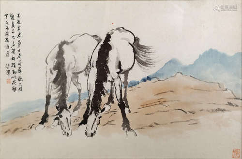 Chinese Ink And Color Horse Painting On Paper