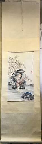 Chinese Ink And Color Lady Painting On Paper