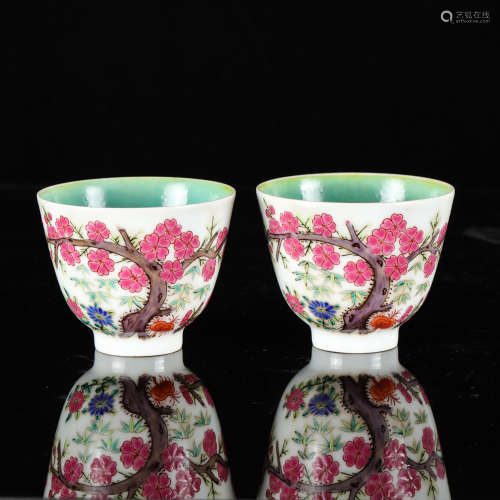 Chinese Famille Rose Porcelain Cup, Pair
