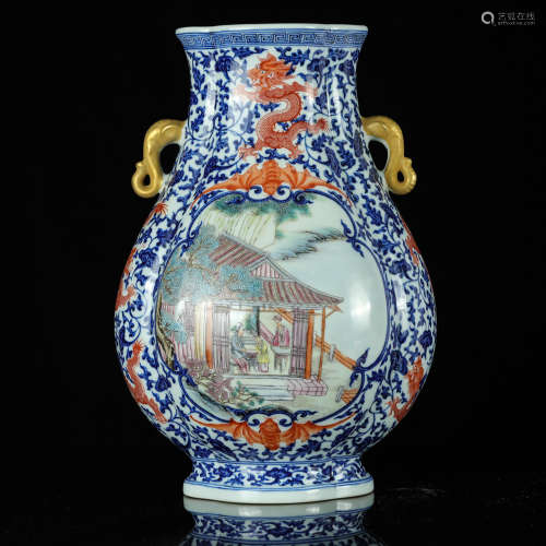 Chinese Blue White Medallion Porcelain Vase