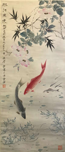 Chinese Ink And Color Scroll Painting