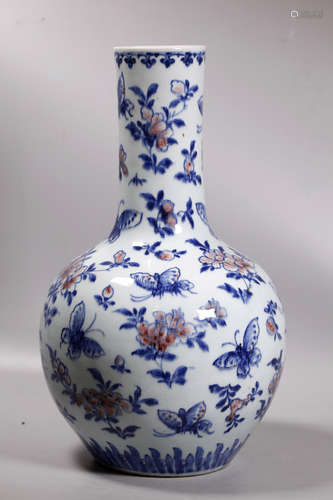 Chinese Blue White Iron Red Bottle Vase