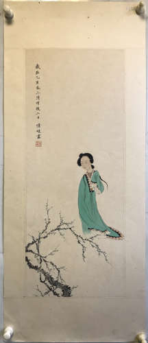 Chinese Ink And Color Lady Painting On Paper