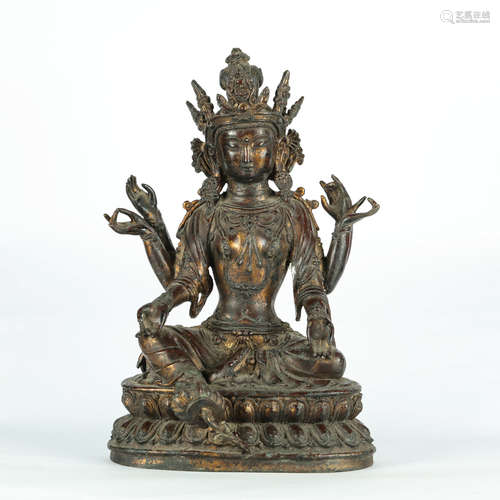 Chinese Bronze Seated Guanyin