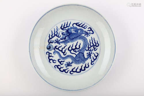 Chinese Blue White Dragon Porcelain Plate