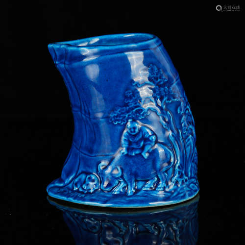 Chinese Blue Glazed Porcelain Brush Pot