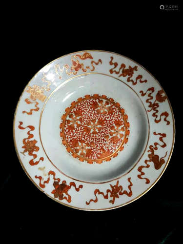 Chinese Gilded Iron Red Porcelain Plate