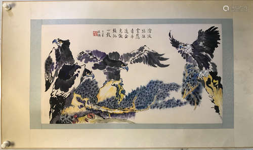 Chinese Eagle And Pine Scroll Painting