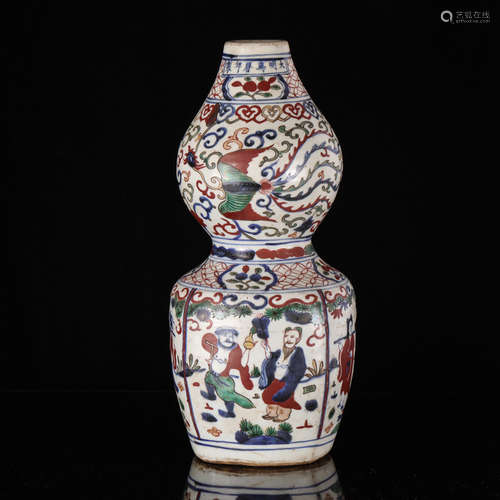 Chinese Wucai 8 Immortal Porcelain Gourd Vase