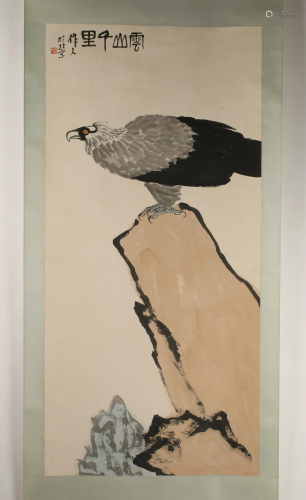 CHINESE SCROLL OF LARGE PERCHED EAGLE
