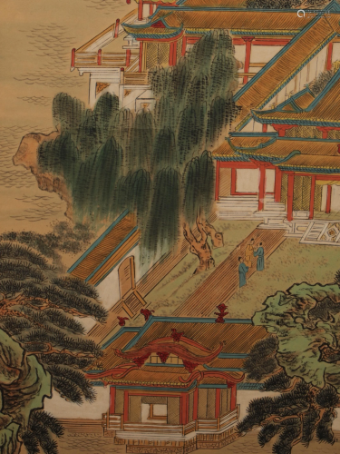 CHINESE ANTIQUE SCROLL OF PALACE IN THE MOUNTAINS