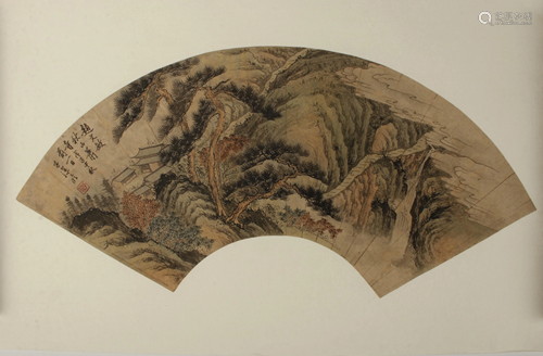 UNMOUNTED FAN PAINTING OF AUTUMN SCENE