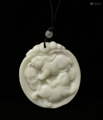 CARVED WHITE JADE RABBIT PENDANT