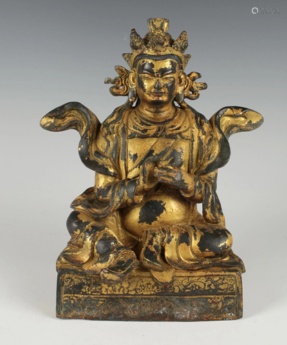 ANTIQUE CHINESE GILT BRONZE SEATED BUDDHA