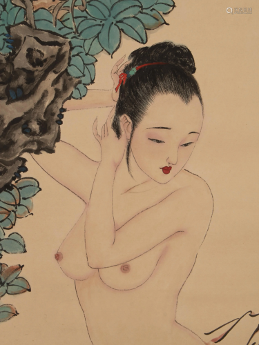 RARE CHINESE SCROLL OF NUDE BEAUTY