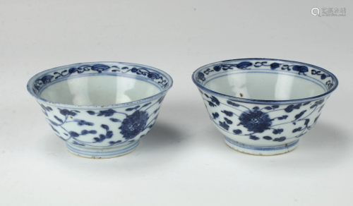 PAIR OF ANTIQUE BLUE & WHITE FLORAL CUPS