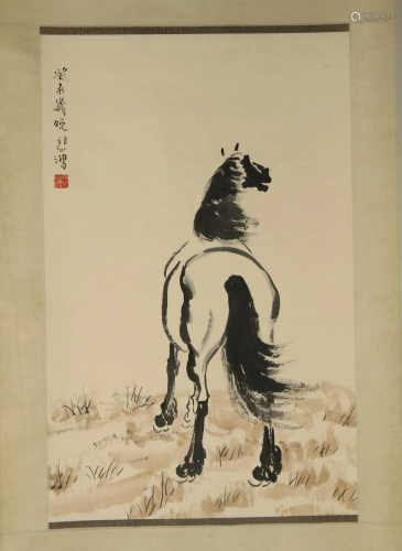 VINTAGE XU BEIHONG CHINESE SCROLL OF A HORSE