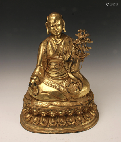 ANTIQUE CHINESE GILT BRONZE BUDDHA