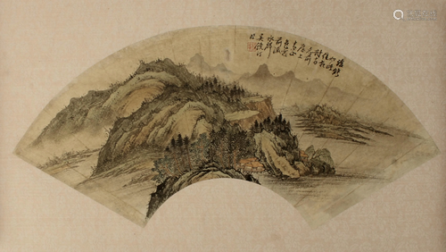 UNMOUNTED FAN PAINTING OF MOUNTAINS