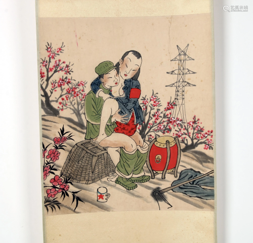 RARE CHINESE SCROLL OF EROTIC REVOLUTIONARY SCENE