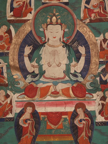 18TH/19TH C FOUR ARMED BUDDHA THANGKA