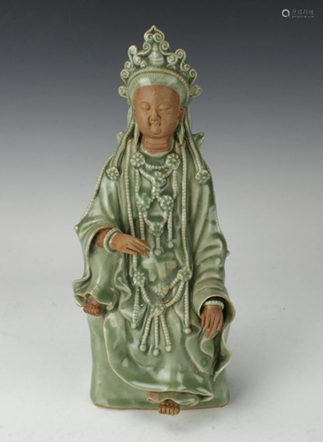 ANTIQUE CELADON & UNGLAZED TERRA COTTA BUDDHA