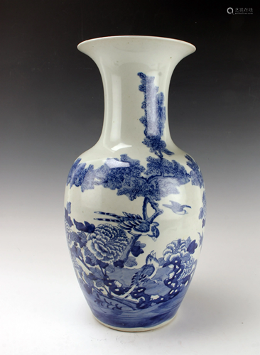 19TH CENTURY BLUE & WHITE SCENIC VASE