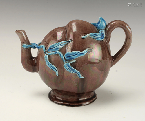 BROWN & BLUE PEACH SHAPE PUZZLE TEA POT