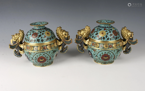 TWO ANTIQUE LIDDED CLOISONNE JARS