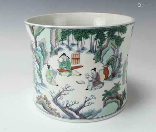 FINE CHINESE PORCELAIN FAMILLE VERTE BRUSH POT