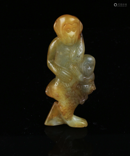 CARVED STONE MOTHER & BABY MONKEY